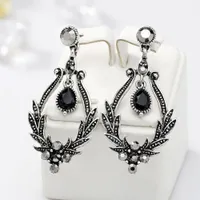 Orecchino di cristallo nero lungo di cristallo per le donne vintage carino fiore strass ciondolare orecchini gioielli moda regalo BA244