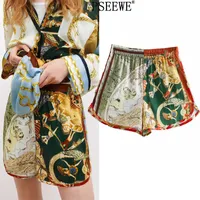 Pseewe za patchwork hoge taille shorts vrouwen zomer 2021 mode strand losse casual shorts vrouw front knop elastische tailleband x0320