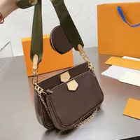 2022 Moda Luxurys Bag Favorito Multi Acessórios 3 Pçs / Set Mulheres Crossbody Bolsa Mensageiro Bolsas Bolsas Bolsas Flores De Senhora De Senhora De Couro com Caixa