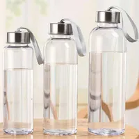 300ml 400ml 500 ml deportes al aire libre botellas de agua portátil plástico transparente redondo a prueba de fugas que lleva para la botella de agua Webware