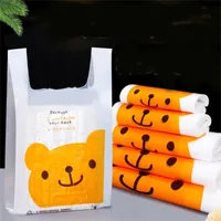 50 PCS Lindo Tote de plástico Mascotas de compras Store de conveniencia de dibujos animados con bolsas de regalo bolsas al por menor 210326