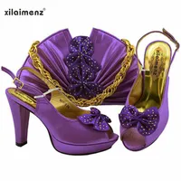 حذاء اللباس الأرجواني النيجيري و حقيبة مجموعة الأحذية الإيطالية مع مطابقة بيع السيدات إيطاليا