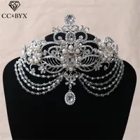CC crowns tiaras hairbands frontlet rhinestones pearl pageant wedding hair accessories for bridal water drop party jewelry HG382