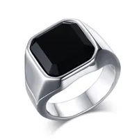 Rvs Hoog Gepolijst Zwart Agaat Heren Ring Mode Sieraden Ringen Accessoires Zilver Maat 8-12 814 R2