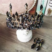 HIMSTORY Oversize Black Baroque Royal Tiaras Crown Luxury Big European Gorgeous Crystal Queen Wedding Hair Accessories 220125