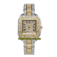 Missfox 2021 Eternity V287 Ocio Fashion Lady Watches Gold CZ Diamonds Inlay Dial Dial Cuarzo Movimiento Womens Funda de aleación Media Diamante Dos tonos Pulsera