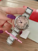 Classic New Womens White Ceramic Quartz Watch Stainless steel Ceramica Rome Number Wristwatch Silver Pink Clock 33mm