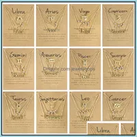 Collares colgantes Colgantes Joyas 12 Zodiac 3 estilos / Conjunto con tarjeta de regalo Constelación Signo Sier Sier Cadenas de oro Collar para hombres Mujeres