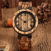 Relógio de madeira dos homens Relógios Retro Roman Scale Dial Completo De Madeira Ajustável Belt Zebrawood WristWatch Reloj de Madera relógios de pulso