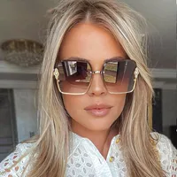 Sunglasses Half Frame Luxury Women Pearl Square Fashion Shades UV400 Vintage Glasses