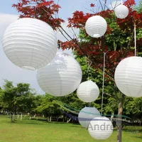 Goedkoop! Witte kleur lantaarn bruiloft decor ronde chinese papieren lantaarns voor huisfeest decoratie 7pcs / set gemengde maten (10cm-40cm) Q0810