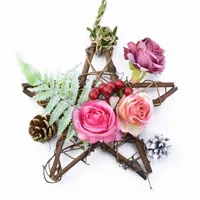 Barato casamento decorativo flores bordas grinaldas estrela Natal ornamento rattan festão porta pendurada DIY presentes caixa decoração home q0812