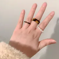 Obrączki ślubne Miwens 3 sztuk / zestaw żywicy dla kobiet 2021 Lato Modna Biżuteria Ring Girl Valentine Prezenty Elastyczne Pearl Finger