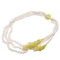 Guaiguai Schmuck Natürliche weiße Perle Gelb Jade Topas Blume Halskette 20 "handgefertigt für Frauen