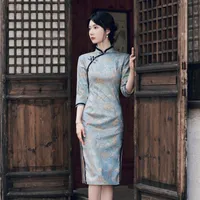Ethnic Clothing Floral Chinese Formal Party Dress Gown High Side Split Mandarin Collar Sexy Cheongsam Satin Qipao Female Oversize 3XL Vestid