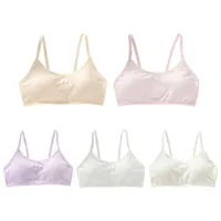 Cloth Diapers Puberty Girls Spaghetti Strap Underwear Candy Color Bowknot Padded Wireless Bra XXFE