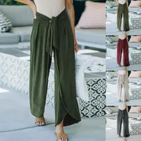 Kadın Pantolon Capris Vintage Harem Kadınlar Casual Gevşek Katı Bandaj Elastik Bel Rahat Geniş Bacak Düzensiz Pantalon Kırpılmış
