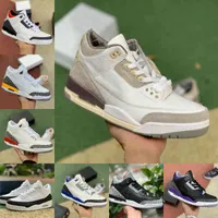 Top Quality Racer Blue 3 3S Basketball Shoes Mens Cool Grey A Ma Maniere UNC Fragment Court Purple Denim Red Black Cement SEOUL Pure White JTH Trainer Sneakers Y668