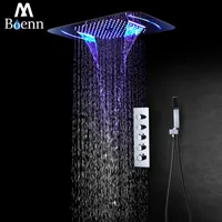 Boenn Rain Shower Systems LED Head Bathroom Faucet Thermostatic Valve Bath Mixer Tap Embedded Ceiling Set Chrome Sets