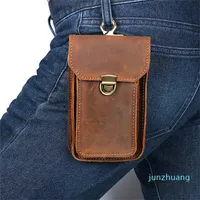 HBP Handmade Real Cowhide Mobile Phone Bag, saco de cintura multifuncional masculino, Crazy Horse Couro Convenient Bolsa