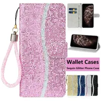 Sequin Glitter Wallet Phone Case for iPhone 11 Pro X XR XS Max 7 8 Plus Samsung Galaxy S20 Ultra Flip Multi Card Slots Flip Stand Cover Case