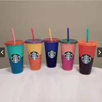 Starbucks 24oz / 710ml plástico reutilizável reutilizável copo com tampa de cilindro transparente para beber