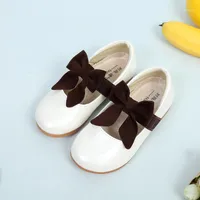 Sneakers Spring 2022 Baby Girls Vintage T-Strap Flats Little Kids Genuine Cuero Bow Niños Dress Shoes Tamaño 26-36