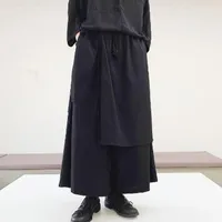 Homens causal perna larga saia calças masculino streetwear punk gótico hip hop harem de algodão preto linho japão estilo hombres pantalones