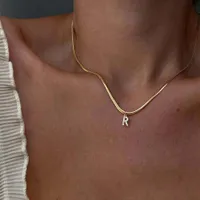 Inlagd zirkonbokstav initial hänghalsband för kvinnor guldkedja söt charms collier alfabethalsband smycken vänner gåva