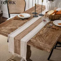 Wedding Decoration Modern Table Runners Burlap Jute Decor Christmas Decoration Burlap Coffee Country Year's Tablecloth 220107