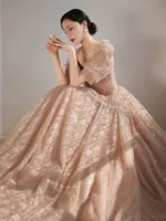2021 Fancy Evening Dress Lange Prom Gowns Sweetheart Hohle Back Weiche Tüllschichten mit Perlen Halbärmeln