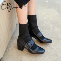 Ollymurs Новая Мода Чернокожие Женщины Bootle Boots Round Toe Slip На Густой Среднем каблуке Женщины Осень Зимние Ботинки Обувь Женщина B7BU #