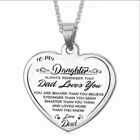 Till min dotter rostfritt stål halsband hjärta banbrytande hjärta hänge pappa mamma dotter gåva 1609 t2