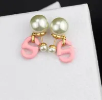 Top quality stud earring with nature pearl and pink enamel design for women engagement jewelry gift have box stamp PS4717
