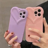 3D Candy Color Cute Love Heart Phone Case For iPhone 11 12 13 Pro Max X XR XS Max 7 8 Plus Plain Soft Shockproof Back Cover Case H1120