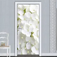 2шт / набор ПВХ самоклеящийся 3d съемный дверной стикер белый цветок жемчужина обои гостиная дверь декор 3D наклейки наклейки 210317
