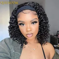 Deep Wave Headband Wigs for Black Women Short Bob Curly Hair Wigs with Head Band Natural Synthetic Kinky Curly Daily Cosplay Wig