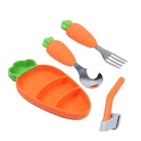 Dinnerware Sets Carrot Non Slip Food Grade Silicone Suction Plate With Spoon Fork Straw for Toddler Kids Baby