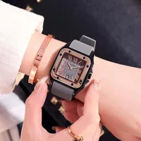 腕時計Guou Quartz Squareウォッチ女性防水ゴム製ストラップファッション女性の腕時計24時間表示、カレンダー