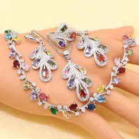 Earrings & Necklace XUTAAYI Multicolor Cubic Zirconia Silver Bridal Jewelry Sets For Women Bracelet Pendant Rings