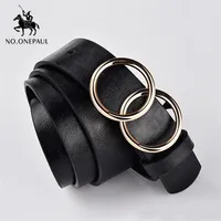 NO.ONEPAUL Designer's famous brand leatherhigh quality belt fashion alloy double ring circle buckle girl jeans dress wild belts 220211