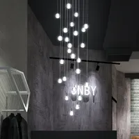 Kolye Lambaları Modern Basit Cam Top LED Avize Kapalı Villa Oturma Odası Merdiven Aydınlatma Lobisinde Clubhouse Dekor Asılı Işıklar