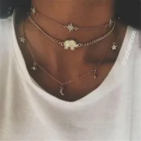 Chokers Winterxue Vintage Boho Elephant Choker Necklaces For Women Arrival Tiny Crystal Moon Multilayer 2021