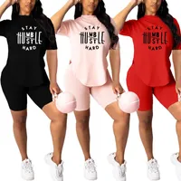 Women's Tracksuits Big Size 2 Piece Sets Women Outfits Fashion Ladies Top And Shorts Two Set Letter Print Casual Summer Clothes