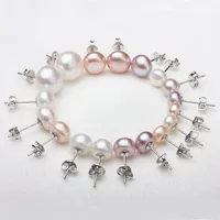 6 8 10 12 mm Pendientes de perlas de agua dulce natural 925 Pearls Plata Anti Allergy Ear Studs Harings para mujeres