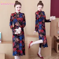 Ropa étnica Invierno Plus Tamaño M-4XL Partido Moda Moda Cheongsam Vestido para mujeres de manga larga Qipao Ropa tradicional China