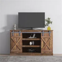 US Stock Living Room Furniture Farmhouse Sliding Barn Dörr TV Ställ för TV Upp till 65 tums plattskärm Media Console Table Storage Cabinet A38