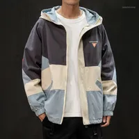 Erkek Ceketler UYUK Sonbahar Japon Takım Dikiş Kontrast Renk Hood Büyük Cep Büyük Boy Ceket Streetwear Hip Hop