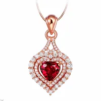Crystal Womens Kettingen Hanger Volledige Diamond Love Shaped Red Heart-vormige Goud Verzilverd