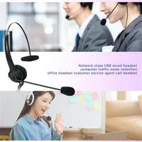Mute Business Call Center Wired USB Earphones Lightweight Computer Headset with Microphone Noise Cancelling for School and Officea295L